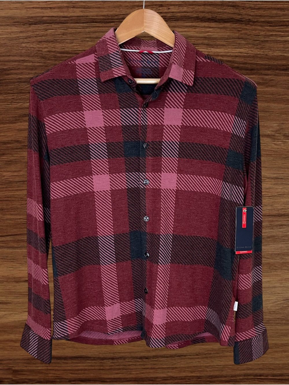Stone Rose Big Plaid Burgundy Fleece Tech Button-up Shirt Medium